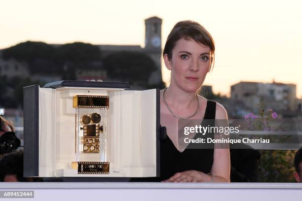 Director Leonor Serraille winner of the Camera d'Or for best first film for 'Jeune femme' attends the Palme D'Or winner photocall during the 70th...