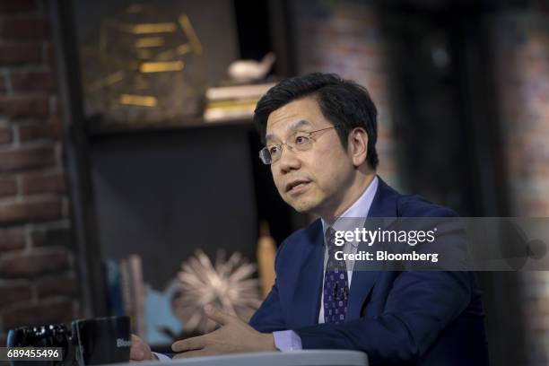 Kai-fu Lee, founder and chief executive officer of Sinovation Ventures, speaks during a Bloomberg Technology interview in San Francisco, California,...