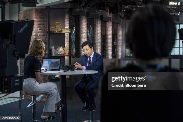 Kai-fu Lee, founder and chief executive officer of Sinovation Ventures, speaks during a Bloomberg Technology interview in San Francisco, California,...