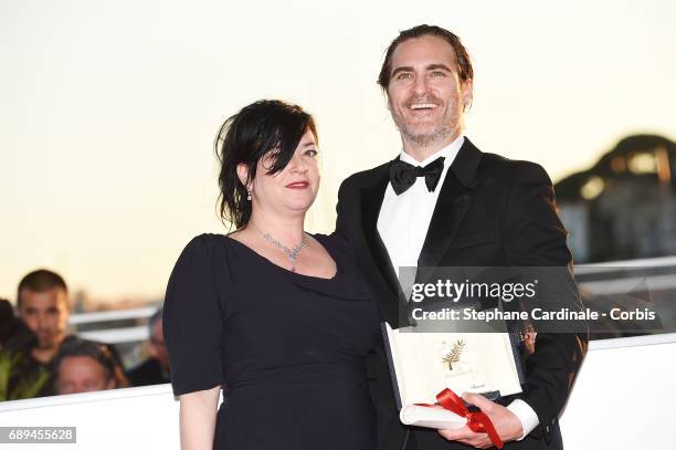 Actor Joaquin Phoenix, who won the award for Best Actor for his part in the movie 'You Were Never Really Here' and director Lynne Ramsey, who won the...