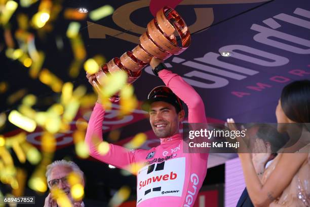 100th Tour of Italy 2017 / Stage 21 Podium / Tom DUMOULIN Pink Leader Jersey/ Celebration / Trophy/ Monza-Autrodromo Nazionale - Milano-Duomo /...