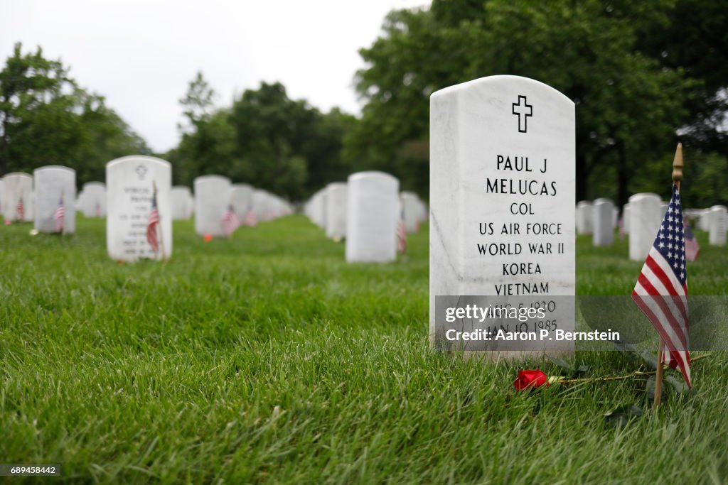 Volunteers Place Roses At Headstones At Arlington Cemetery Ahead Of Memorial Day