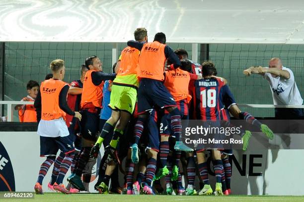 Andrea Nalini of FC Crotone celebrates a opening goal with his team mates during the Serie A match between FC Crotone and SS Lazio at Stadio Comunale...