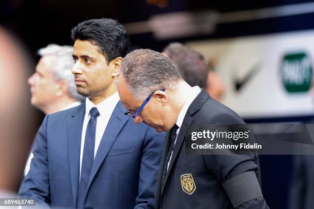 Nasser Al Khelaifi president of Paris Saint Germain and Said Chabane president of Angers before the National Cup Final match between Angers SCO and...