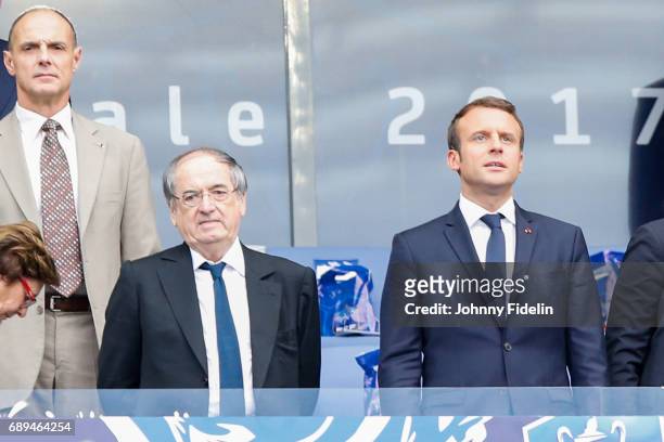 Noel Le Graet, president french federation and Emmanuel Macron french president before the National Cup Final match between Angers SCO and Paris...