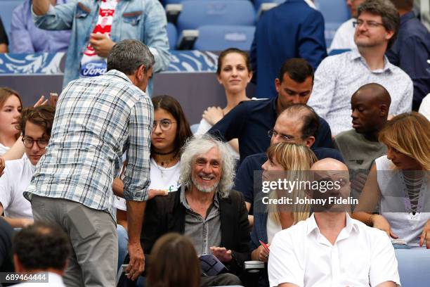 Michel Cymes french people and Louis Bertignac, french singer before the National Cup Final match between Angers SCO and Paris Saint Germain PSG at...