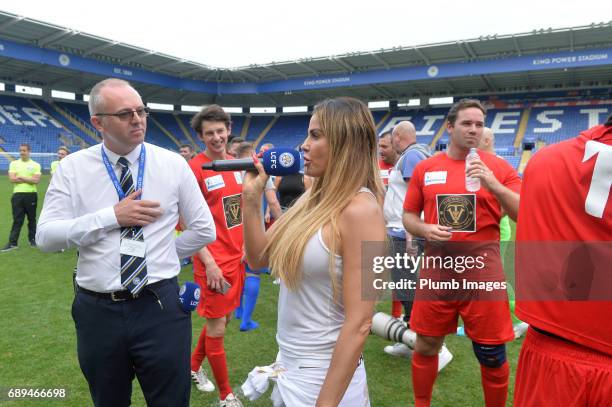 Katie Price talks to the fans during the Celebrity Charity Football Match at King Power Stadium on MAY 28 , 2017 in Leicester, United Kingdom.