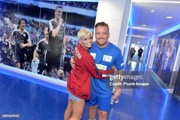 May 28: Jamie O'Hara with Kerry Katona ahead of the Celebrity Charity Football Match at King Power Stadium on May 28 , 2017 in Leicester, United...