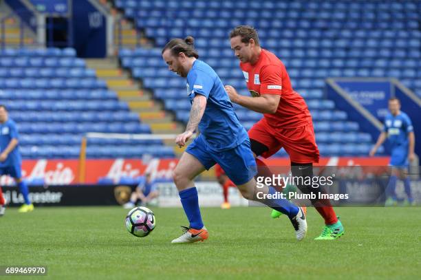 May 28: Katie Price's husband Kieran Hayler in action with Michelin Star Chef Thomas Sellers during the Celebrity Charity Football Match at King...