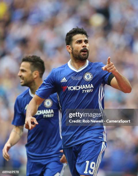 Chelsea's Diego Costa celebrates scoring his sides first goal during the Emirates FA Cup Final match between Arsenal and Chelsea at Wembley Stadium...