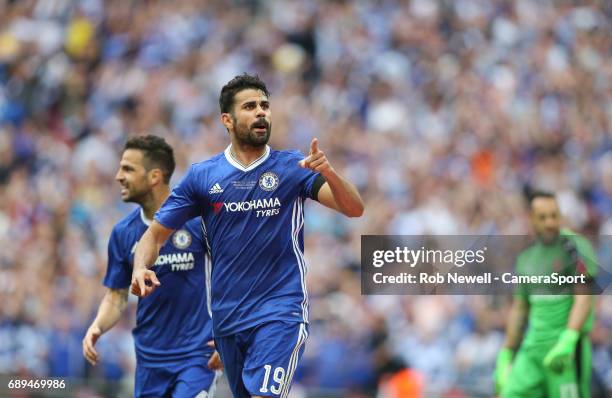 Chelsea's Diego Costa celebrates scoring his sides first goal during the Emirates FA Cup Final match between Arsenal and Chelsea at Wembley Stadium...