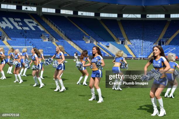May 28: Leicester City Cheerleaders perform at half time during the Celebrity Charity Football Match at King Power Stadium on May 28 , 2017 in...