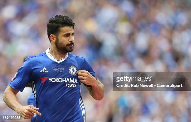 Chelsea's Diego Costa celebrates scoring his sides first goal during the Emirates FA Cup Final match between Arsenal and Chelsea at Wembley Stadium...