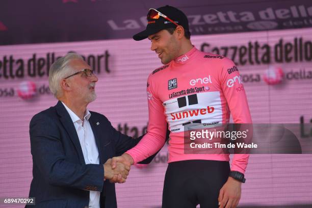 100th Tour of Italy 2017 / Stage 21 Podium / Tom DUMOULIN Pink Leader Jersey/ Brian COOKSON UCI President / Celebration / Trophy/ Monza-Autrodromo...
