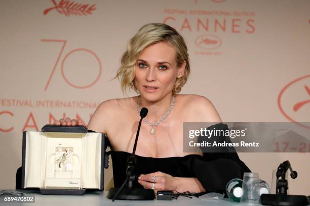 Diane Kruger, winner of the award for best actress for her part in the movie "In The Fade" attends the Palme D'Or winner press conference during the...