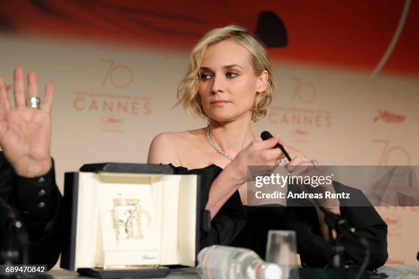 Diane Kruger, winner of the award for best actress for her part in the movie "In The Fade" attends the Palme D'Or winner press conference during the...