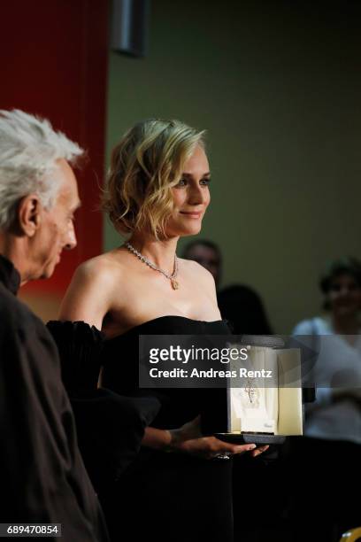 Diane Kruger, winner of the award for best actress for her part in the movie "In The Fade" attends the Palme D'Or winner press conference during the...