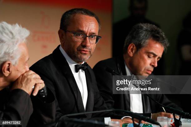 Andrey Zvyagintsev, who won the Prix Du Jury for the movie "Loveless" attends the Palme D'Or winner press conference during the 70th annual Cannes...