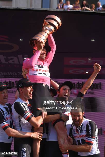 100th Tour of Italy 2017 / Stage 21 Podium / Tom DUMOULIN Pink Leader Jersey/ Team Sunweb / Phil BAUHAUS / Simon GESCHKE / Chad HAGA / Wilco...