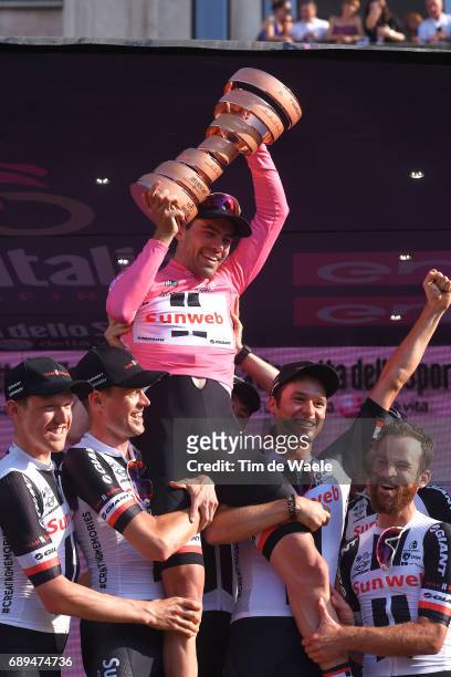 100th Tour of Italy 2017 / Stage 21 Podium / Tom DUMOULIN Pink Leader Jersey/ Team Sunweb / Phil BAUHAUS / Simon GESCHKE / Chad HAGA / Wilco...