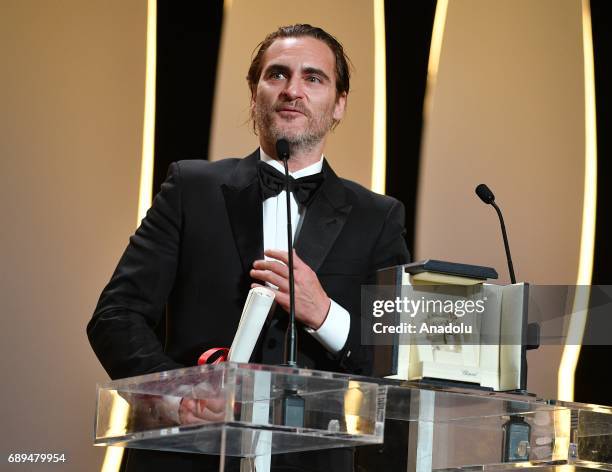 Actor Joaquin Phoenix poses during the Award Winners photocall after he won the Best Performance by an Actor award and for 'You Were Never Really...