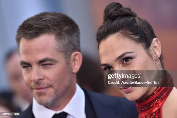 Actors Chris Pine and Gal Gadot arrive at the premiere of Warner Bros. Pictures' 'Wonder Woman' at the Pantages Theatre on May 25, 2017 in Hollywood,...