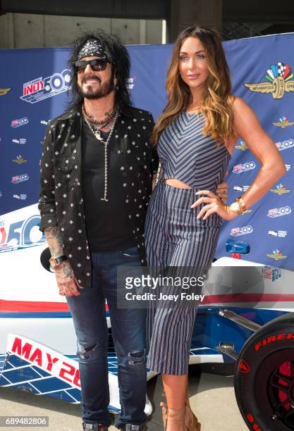American musician Nikki Sixx and his wife Courtney Bingham attends the 101st Indianapolis 500 at Indianapolis Motor Speedway on May 28, 2017 in...