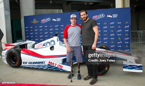 Jeff Bauman and Actor Jake Gyllenhaal attends the 101st Indianapolis 500 at Indianapolis Motor Speedway on May 28, 2017 in Indianapolis, Indiana.