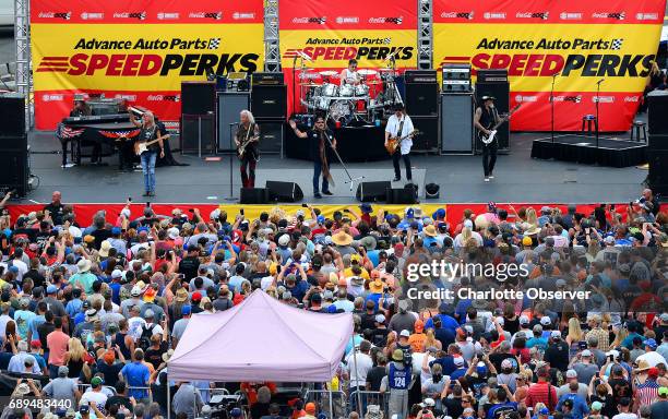 Lynyrd Skynyrd performs during pre-race activities for the Coca-Cola 600 at Charlotte Motor Speedway on Sunday, May 28, 2018.