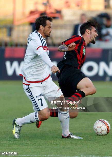 Danko Lazovic of Videoton FC fouls Davide Lanzafame of Budapest Honved during the Hungarian OTP Bank Liga match between Budapest Honved and Videoton...