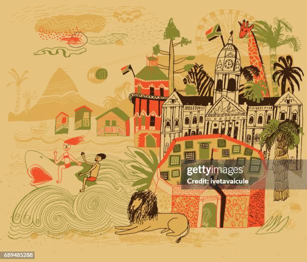 cape town in south africa - dusky shark stock illustrations