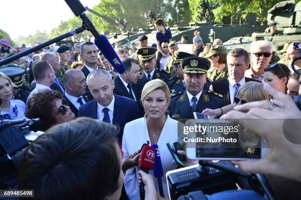 President of Croatia Kolinda Grabar Kitarovic attend celebration of 26th anniversary of the Croatian Armed Forces at Recreational Sports Center Jarun...