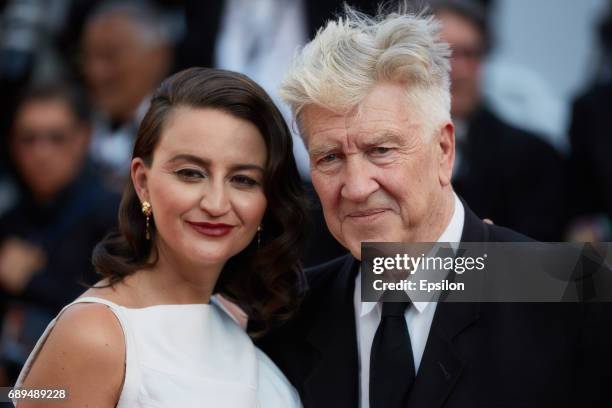 Emily Stofle, director David Lynch attend the Closing Ceremony of the 70th annual Cannes Film Festival at Palais des Festivals on May 28, 2017 in...