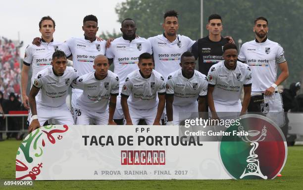 Vitoria Guimaraes' players pose for a team photo before the start of the Portuguese Cup Final match between SL Benfica and Vitoria Guimaraes at...