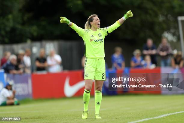 Carly Telford of Chelsea Ladies during the match WSL1 Spring Series match at Wheatsheaf Park between Chelsea Ladies v Liverpool Ladies: WSL1 on May...