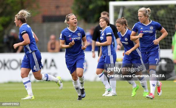 Gilly Flaherty of Chelsea Ladies celebrates during the match WSL1 Spring Series match at Wheatsheaf Park between Chelsea Ladies v Liverpool Ladies:...