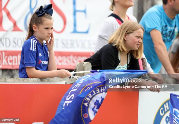 Fans of Chelsea Ladies during the match WSL1 Spring Series match at Wheatsheaf Park between Chelsea Ladies v Liverpool Ladies: WSL1 on May 28, 2017...