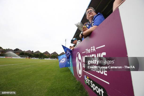 Chelsea Ladies fans before the match WSL1 Spring Series match at Wheatsheaf Park between Chelsea Ladies v Liverpool Ladies: WSL1 on May 28, 2017 in...