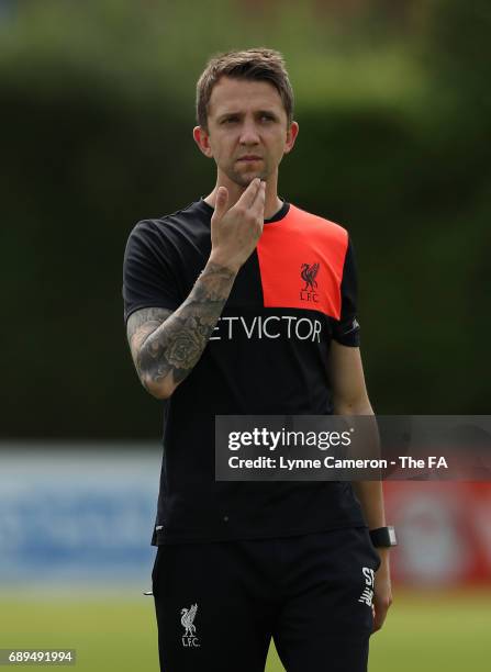 Scott Rogers manager of Liverpool Ladies FC during the match WSL1 Spring Series match at Wheatsheaf Park between Chelsea Ladies v Liverpool Ladies:...