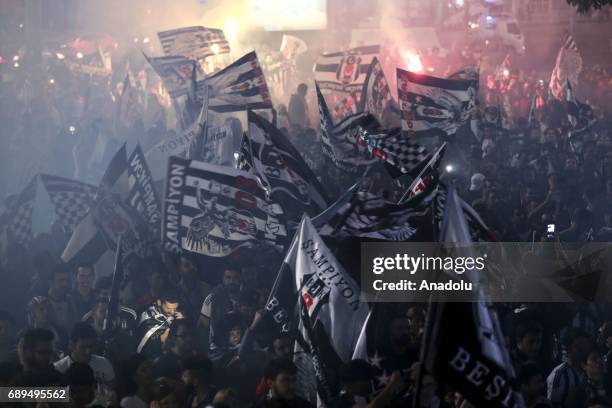 Besiktas fans celebrate after Besiktas won their 15th Turkish Spor Toto Super Lig title by defeating Gaziantepspor 4-0, in Ankara, Turkey on May 28,...