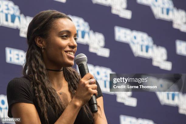 Maisie Richardson-Sellers takes part in the Legends Of Tomorrow Panel on day two of Heroes and Villians Convention at Olympia London on May 28, 2017...