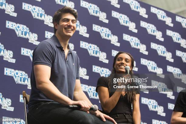 Brandon Routh and Maisie Richardson-Sellers take part in the Legends Of Tomorrow Panel on day two of Heroes and Villians Convention at Olympia London...