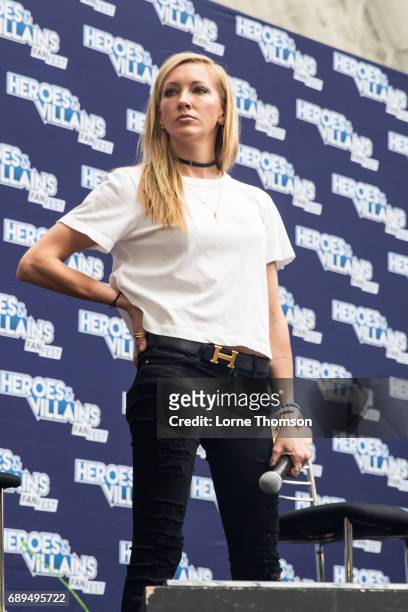 Katie Cassidy takes part in the Arrow Panel on day two of Heroes and Villians Convention at Olympia London on May 28, 2017 in London, England.