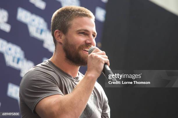 Stephen Amell is interviewed on day two of Heroes and Villians Convention at Olympia London on May 28, 2017 in London, England.