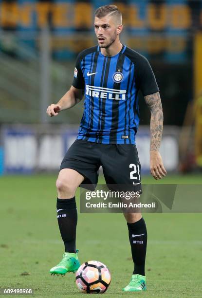 Davide Santon of FC Internazionale Milano in action during the Serie A match between FC Internazionale and Udinese Calcio at Stadio Giuseppe Meazza...