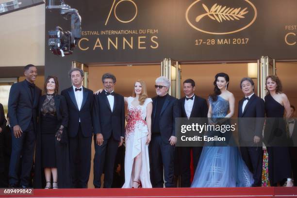 Jury members Will Smith, Agnes Jaoui, Paolo Sorrentino, Gabriel Yared, Jessica Chastain, President of the jury Pedro Almodovar, jury members Fan...