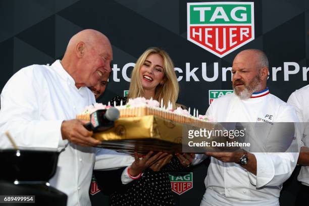 Heuer CEO Jean-Claude Biver, Fashion blogger and model Chiara Ferragni and Chef Philippe Etchebest at the TAG Heuer Culinary Challenge on May 27,...