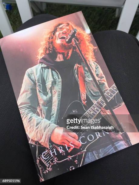 Photograph of the cover program for Chris Cornell's funeral services at Hollywood Forever on May 26, 2017 in Hollywood, California. The grunge-rock...