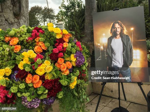 Decorations at Chris Cornell's funeral services at Hollywood Forever on May 26, 2017 in Hollywood, California. The grunge-rock icon was pronounced...