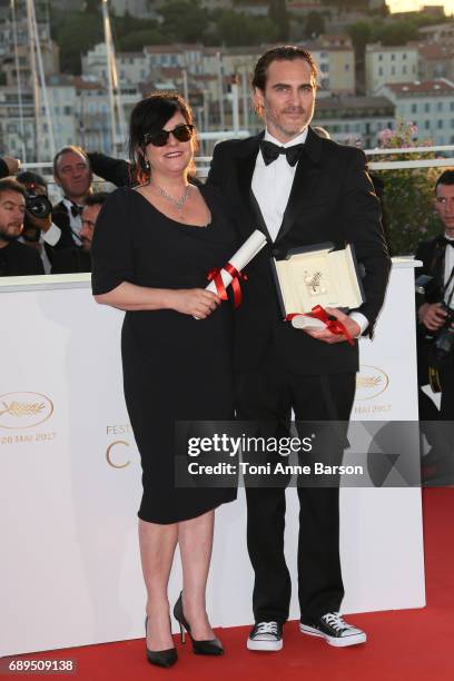 Lynne Ramsey winner of the award for Best Screenplay and actor Joaquin Phoenix winner of the award for Best Actor for 'You Were Never Really Here'...